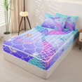 thumbnail image 2 of Castle Fairy Glitter Mermaid Tail Tile Zipper Twin Comforter Sets with Fitted Sheet and 2 Pillowcases,Starfish Shell Pastel Scale Seamless Print Zipper Bedding Set,Sky Lavender,Reversible,4-Piece, 2 of 6