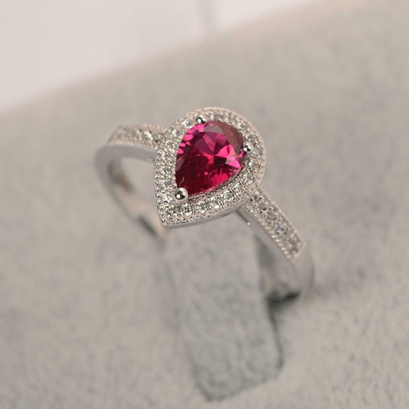 HeartsAndYou 2ct Natural Ruby & Diamond Ring Halo Women 100% REAL 14k SOLID White Gold