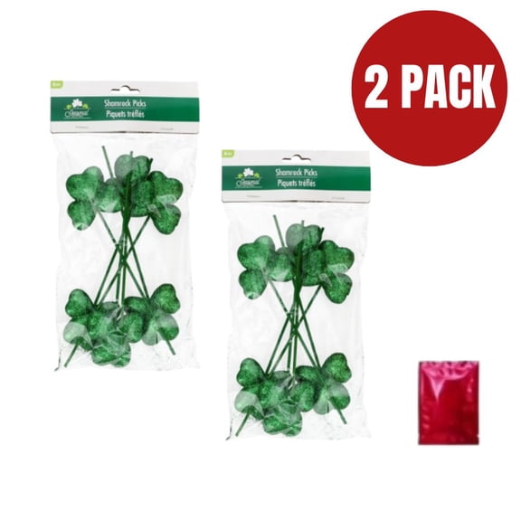 Seasonal Collection St. Patrick's Day Glittery Green Shamrock Floral Picks, 12-Count (2-Pack of 6) with Bonus LaPrima Morceau Bonbon