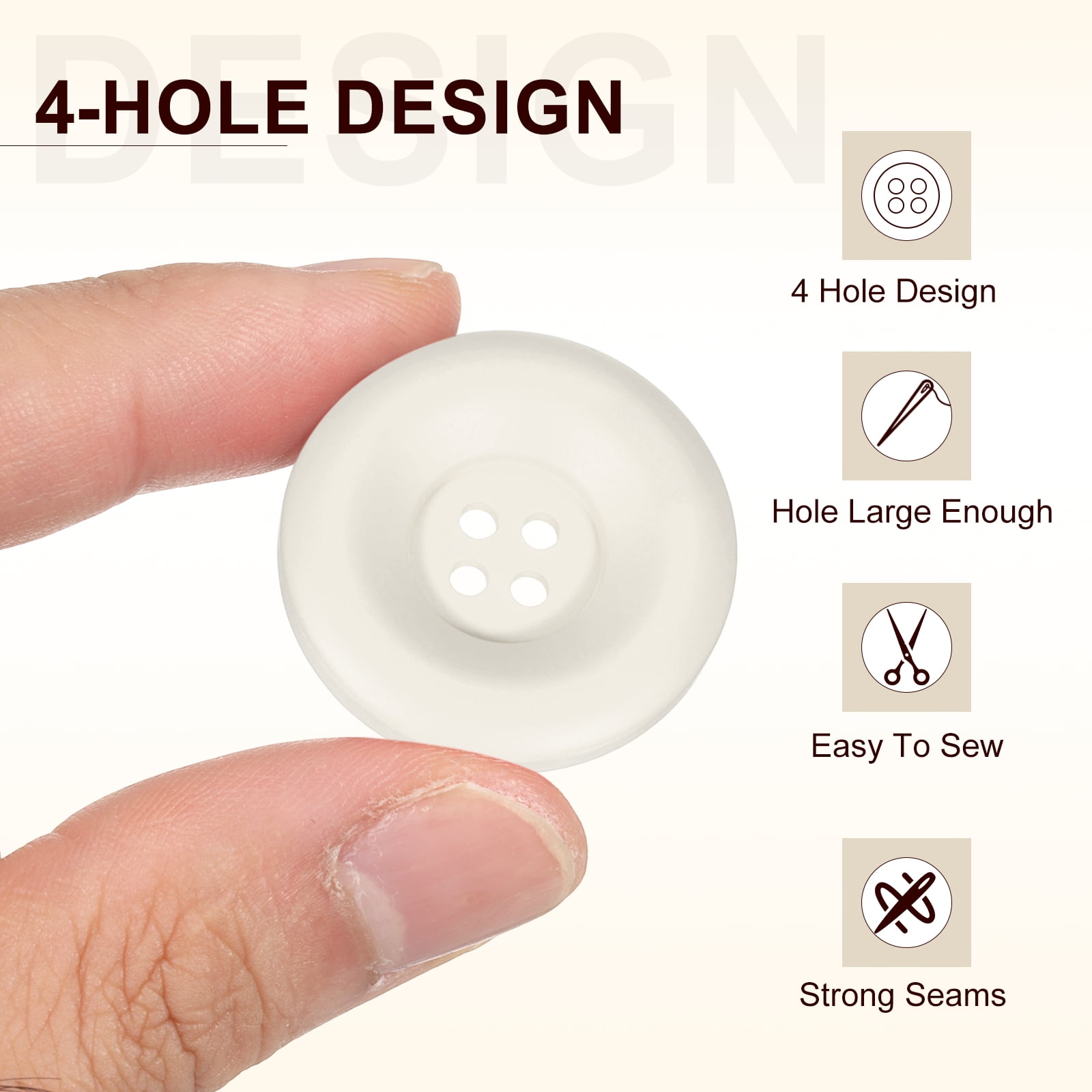 Uxcell 50pcs Sewing Button 30mm 4 Holes Resin Round Crafting Buttons, White
