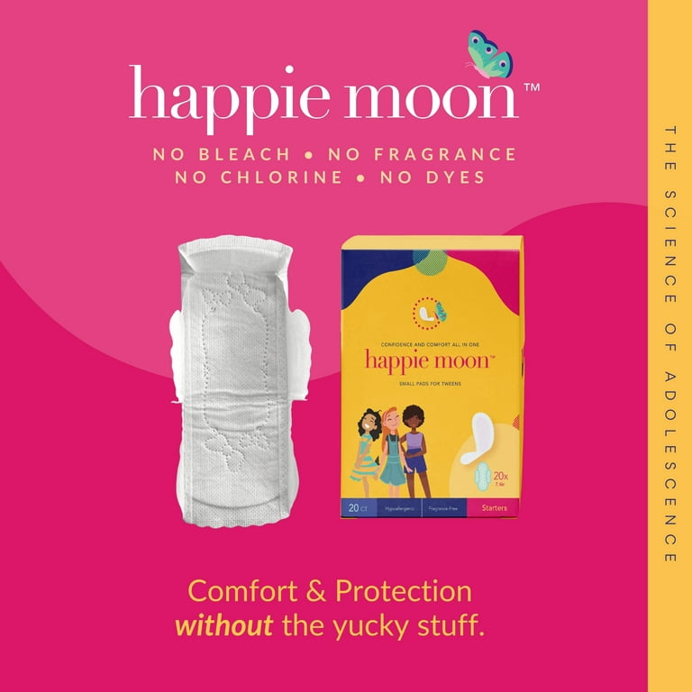Happie Moon, Period Pads For Teens & Tweens - Small 100% Cotton Top Period  Pads