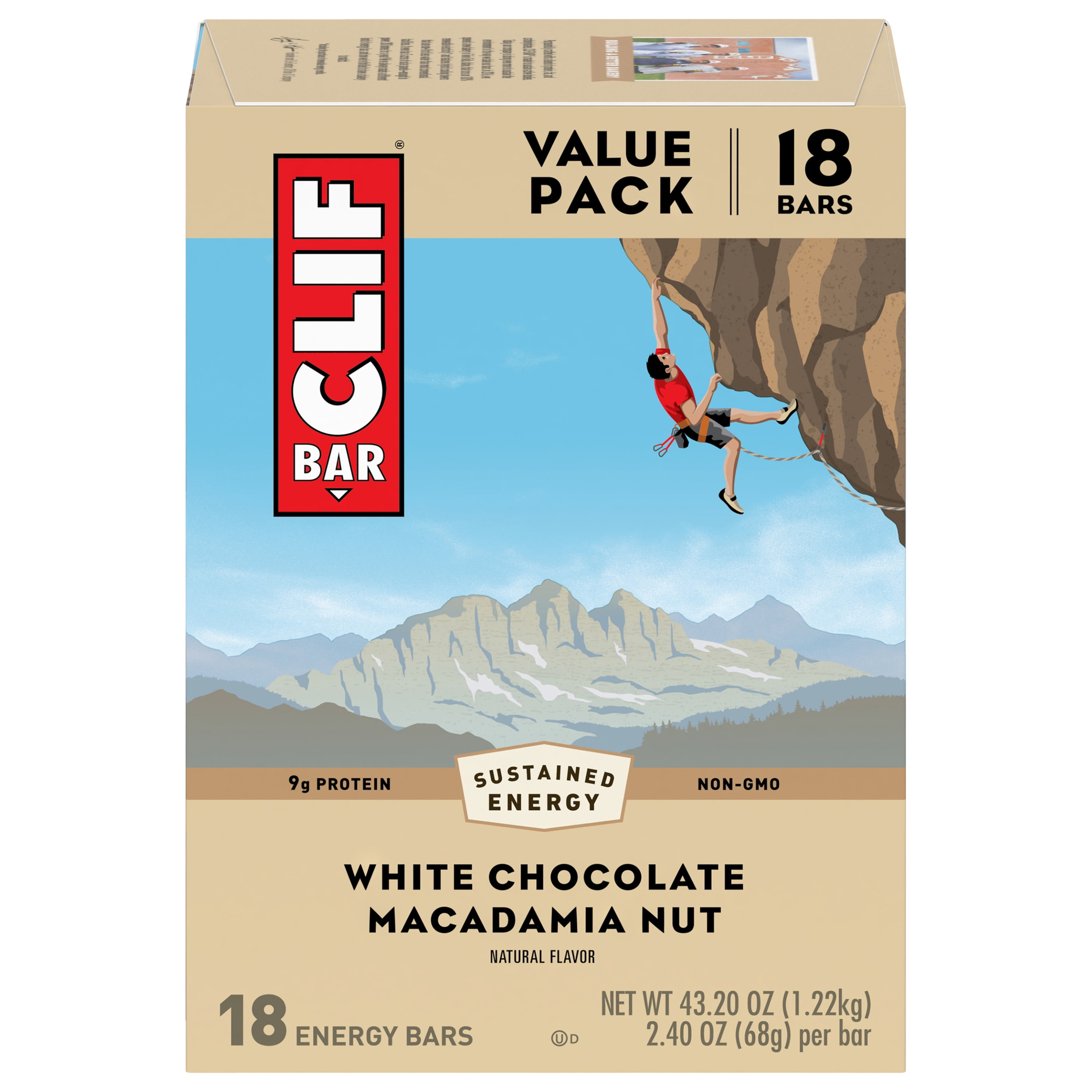 CLIF BAR Energy Bars, White Chocolate Macadamia Nut, 9g Protein Bar, 18 Ct, 2.4 oz