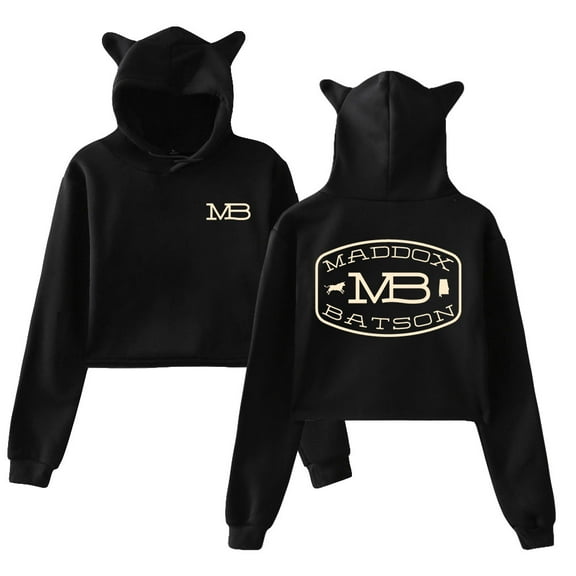 Maddox Batson MB Logo Hoodie Cat Ears Hooded Sweatshirt Long Sleeve Crop Top Women's Clothes