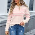 thumbnail image 2 of Womens Sweaters Long Sleeve Casual Stripe Pullover Tops Sweaters Fashion Clothes Pink S, 2 of 7