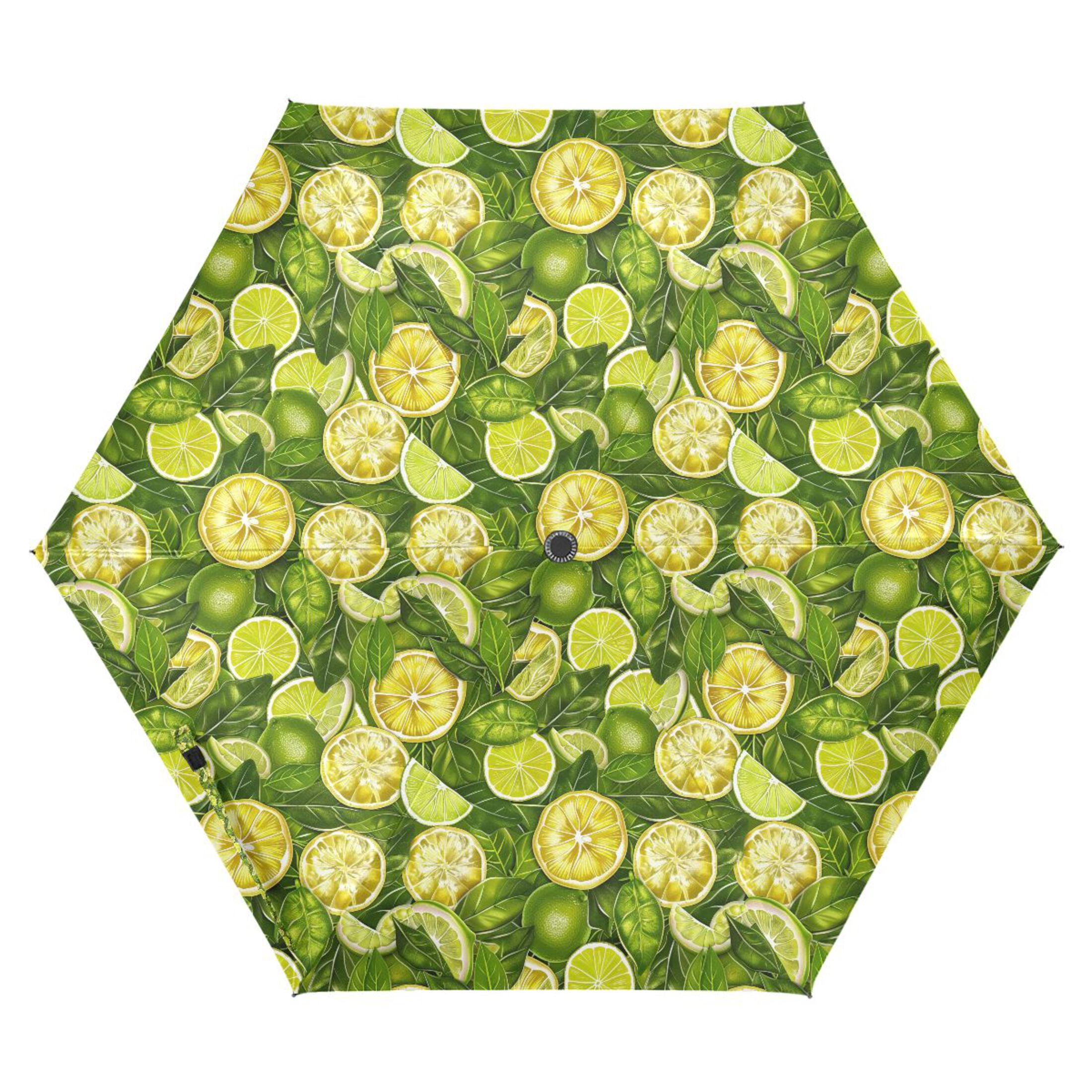 Lemon Slices and Leaves Compact Sun Umbrella Windproof Travel Umbrellas for Rain Strong Portable UV Protection