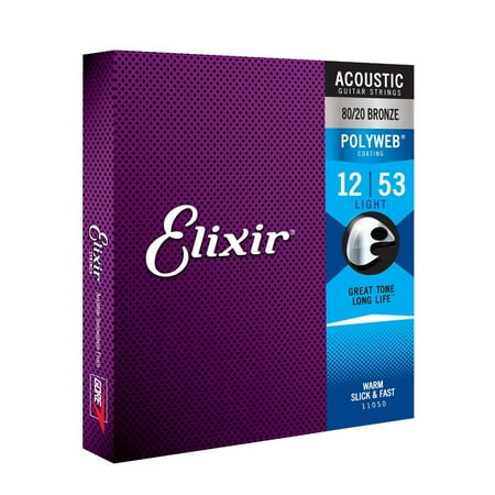 Elixir Strings 11050 Light PolyWeb Acoustic Guitar Strings 12-53
