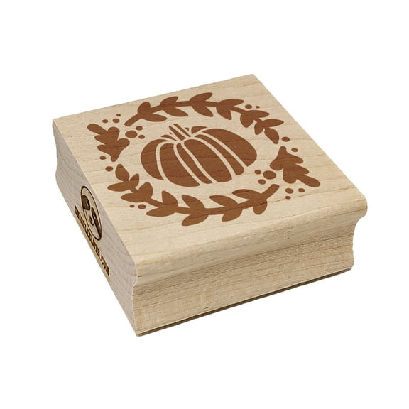 Fall Autumn Pumpkin in Wreath Square Rubber Stamp Stamping Scrapbooking Crafting - Small 1.25in