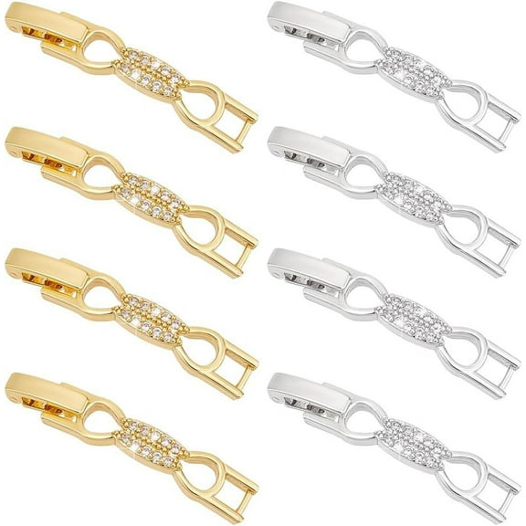 8pcs Bracelet Extender Clasps Cubic Zirconia Fold Over Extension Clasp Watch Band Clasp Bowknot Necklace for Women Craft Jewelry Making Repair Platinum & Golden