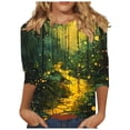 thumbnail image 2 of JTZGDY 3/4 Sleeve Tops for Women Cute Summer Floral Printed Three Quare Legnth Sleeves Basic Crewneck Tunic Blouse Loose Oversized Dressy Casual Graphic T-Shirts Multicolor#04 XXL, 2 of 6