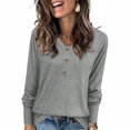 thumbnail image 2 of ClodeEU Womens Long Sleeve Shirts, V Neck Button Henley T Shirts ,Casual Pullover Lightweight Tunic Blouse Gray,Womens Plus M, 2 of 8