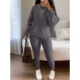 thumbnail image 4 of Womens Plus Size Pajama Set 2 Piece Long Sleeve Ribbed Lounge Sleepwear Knitted Set Dark Gray XXXL, 4 of 6