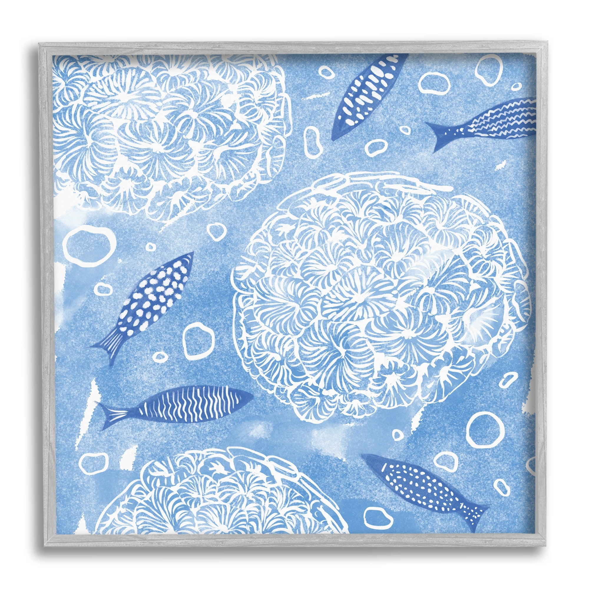 Stupell Industries Fish Swimming Among Sea Life Coral Flowers Bubbles Graphic Art Gray Framed Art Print Wall Art, Design by Ziwei Li