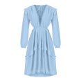 thumbnail image 5 of asdoklhq Clearance Under $3.00,Women's Bohemian Chiffon V-neck Backless Elasty Long Sleeve Solid Mini Length Dress, 5 of 9