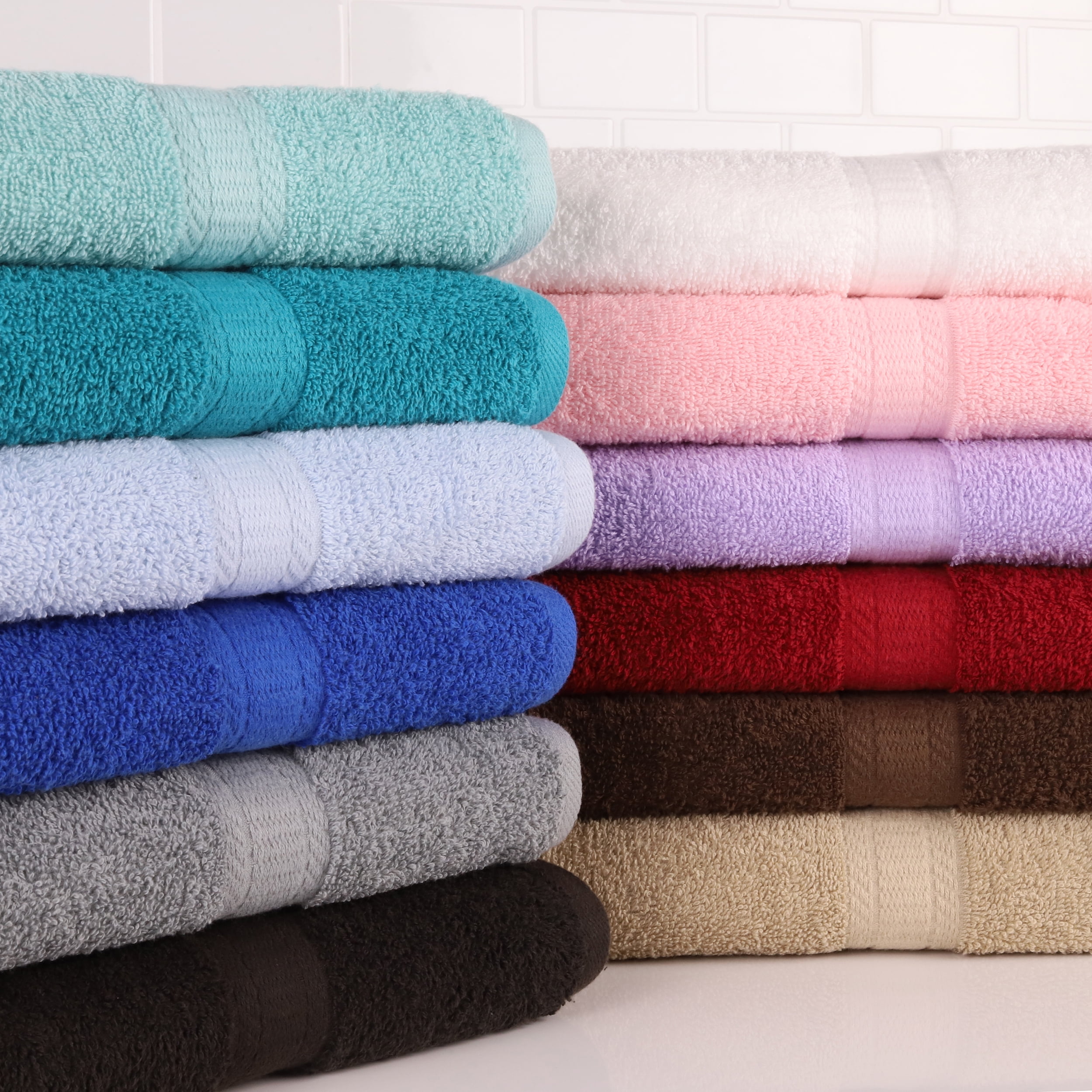 AQUA Pack of 6 Large Bath Towels 100% Cotton 27x55 Highly Absorbent Soft