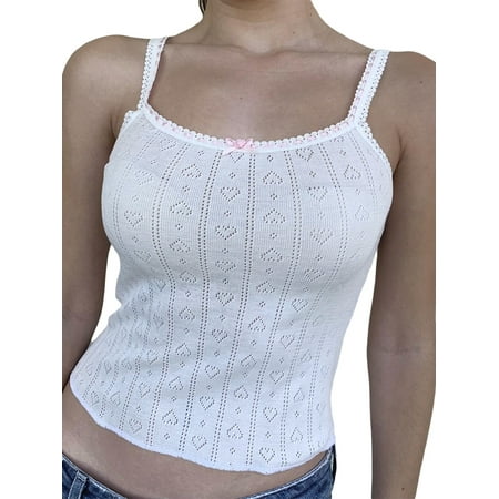 

Coduop Women s Casual Lace Trim Camisole Vest Sleeveless Spaghetti Strap Basic Cami Crop Tops