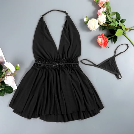 

zuwimk Lingerie For Women Nightgown for Women Lace Chemise V Neck Sleepwear Satin Slip Silk Nightie Bridal Lingerie Black One Size