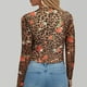 thumbnail image 5 of MHFRRA Blusa de Manga Larga de Malla con Capas para Mujer, Cuello con Bordado Floral, Transparente Café, 5 of 6