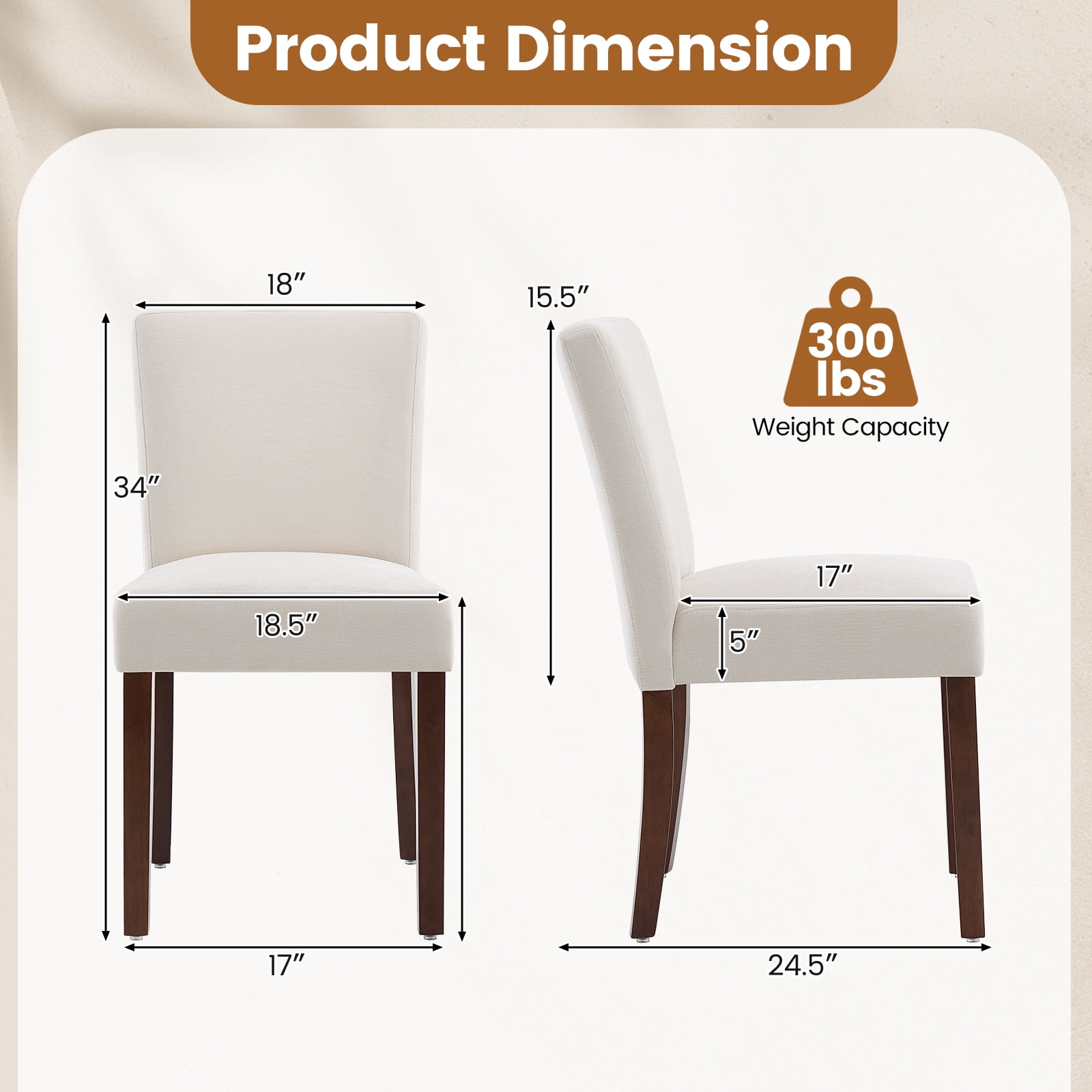 Firmoz Set of 6 Fabric Dining Chairs, Parsons Modern Kitchen Chairs with Wood Legs, Beige