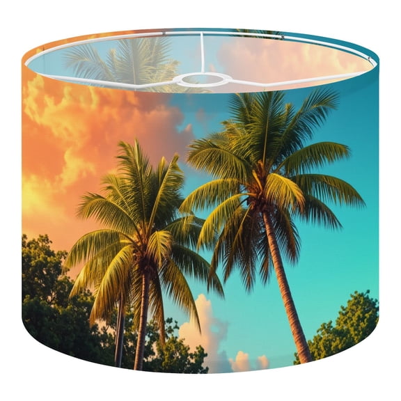 Linen Drum Lampshades Palm Trees Silhouetted Vibrant Tropical Sunset Sky Coastal 13"x13"x10" Light Shade for Table Lamps Floor Lamp Shades Lampshade Replacement Assembly Required