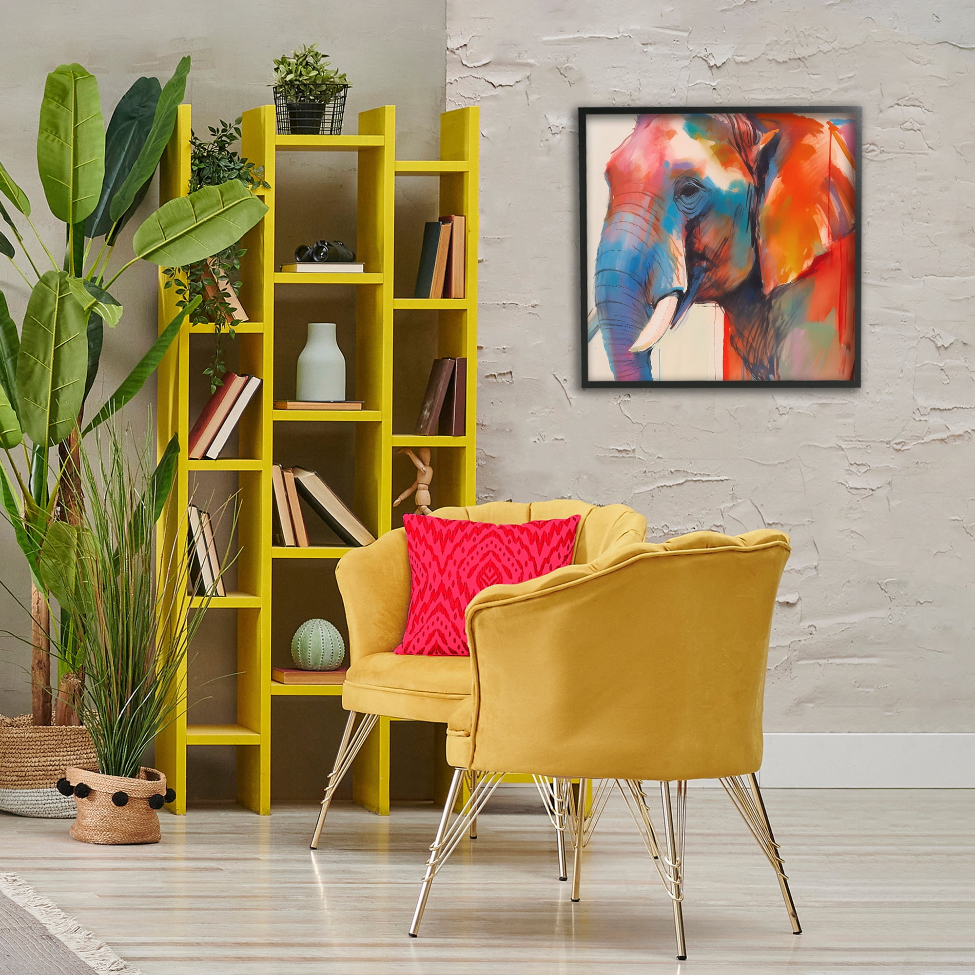 Stupell Industries Elephant with Modern Hues Animals & Insects Painting Black Framed Art Print Wall Art, 24 x 24