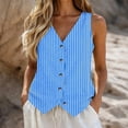 thumbnail image 2 of ATOYSOY Womens Fashionable Striped Sleeveless Vests V Neck Button Down Breathable Waistcoat Loose Comfortable Casual Tops Fashion Apparel For Summer Daily Beach Street Wear, 2 of 5