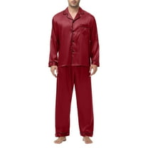 Dagugfen Mens Pajamas Set Button down Long Sleeve Shirts with Pocket Pants Loose Casual Sleepwear Outfits
