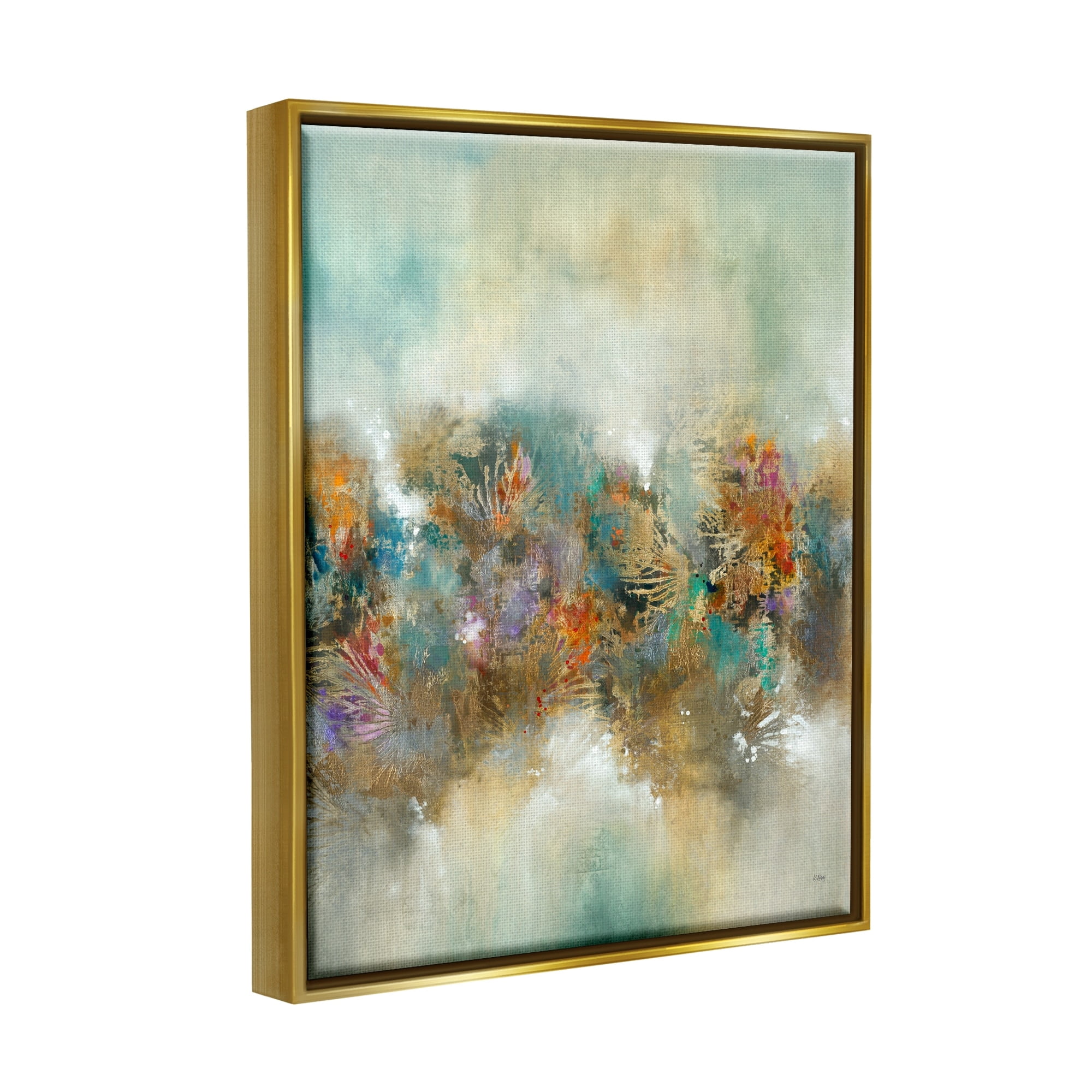 Stupell Industries Vivid Abstract Botanical Painting Bold Glam Detail Painting Metallic Gold Floating Framed Canvas Print Wall Art, Design by K. Nari