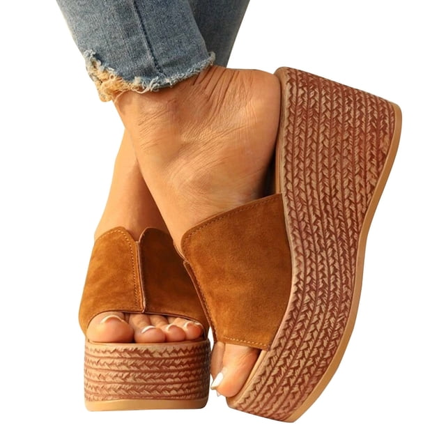 Sandales Compensées pour Femmes Leozcaa à Plateforme Espadrilles à Talons Bout Ouvert en Suède à Enfiler Décontractées d'Été