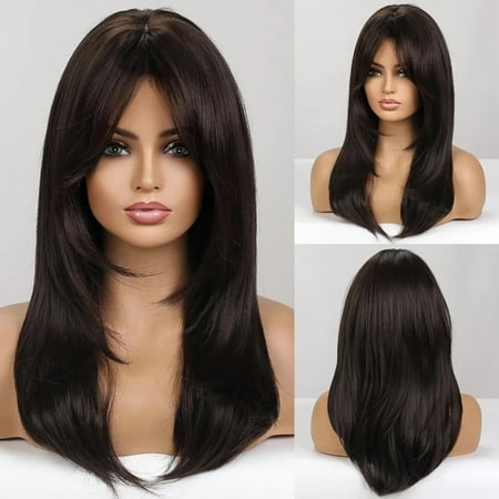 Long Blonde Layered Wigs for Women, Synthetic Wigs with Bangs, Natural Looking Hair for Daily Wear