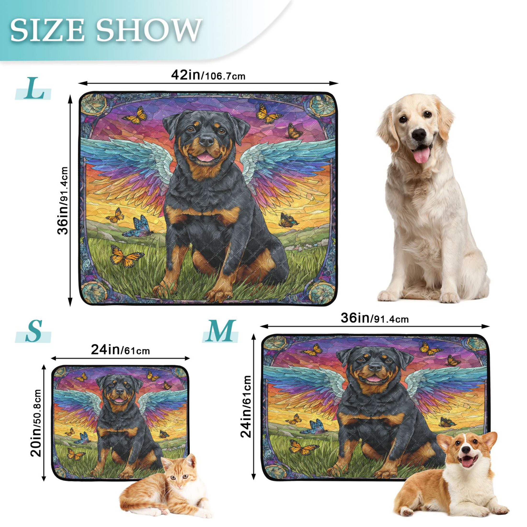 Qxltty Cartoon Rottweiler Cat litter Pads Pet Set of 2 Diaper Mats Center Anti-leakage Layer Absorbent Soft and Comfortable