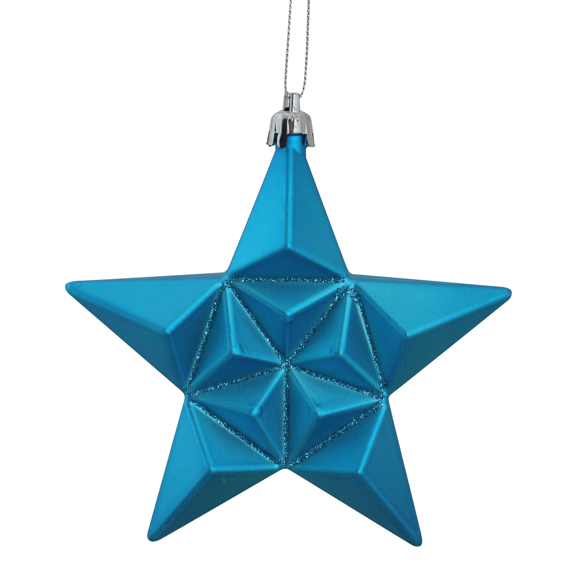 DAK 12ct Matte Turquoise Blue Glittered Star Shatterproof Christmas Ornaments 5" (127mm)