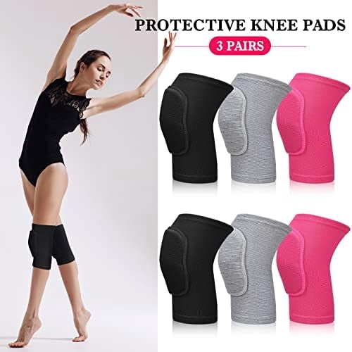 WLIKKS 3 Pairs Dance Knee Pads Women Protective Non-Slip Knee Pads for Yoga Cheerleading Pole Floor Dance Volleyball