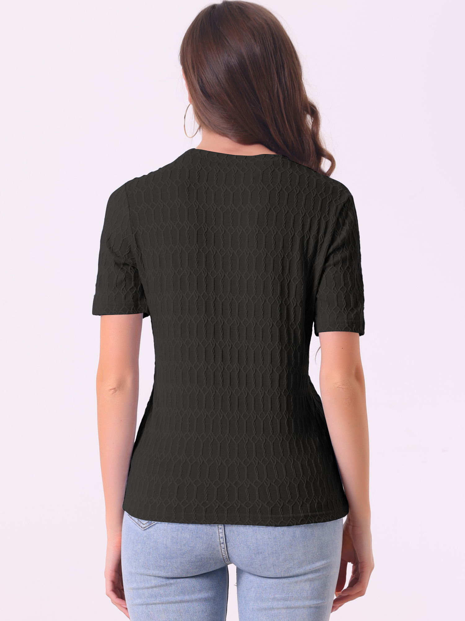 DARING DIVA Women's Round Neck Basic Textured Top M Black