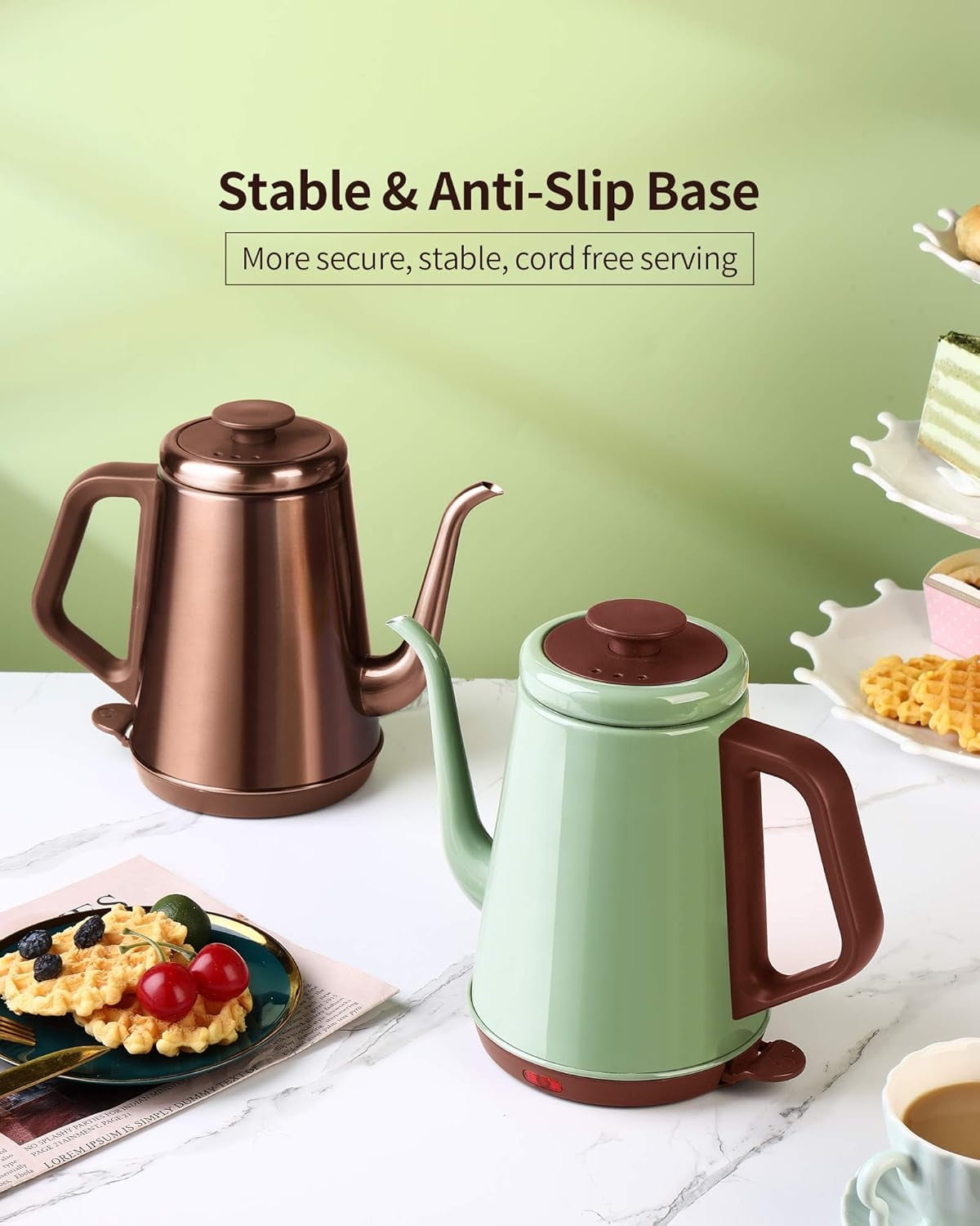 Gooseneck Electric Kettle(1.0L), 100% Stainless Steel BPA Free Classic Pour Over Coffee Kettle | Tea Kettle - Green