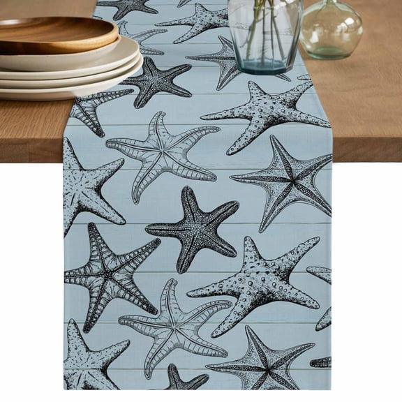 Table Runner 70 Inches Long for Kitchen Dining, Teal Blue Starfish Dresser Scarf Farmhouse, Dining Table Decorations for Wedding/Parties, Coastal Ocean Summer Sea Nautical 13 x 70 In
