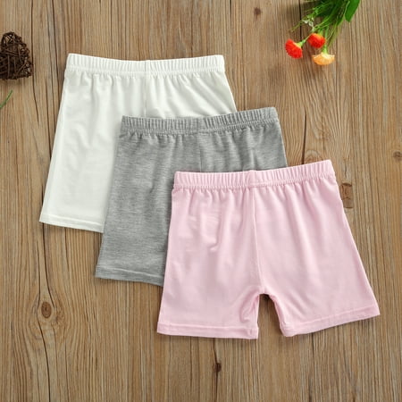 

Caitzr 3 Pcs Girls Summer Safety Pants Anti-emptied Stretch Solid Color Mid-rise Shorts