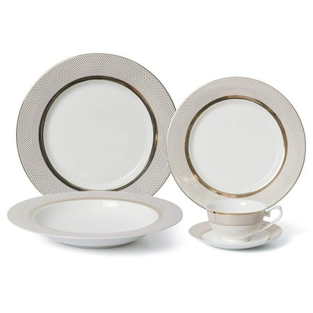 Bone China Place Royalty Porcelain Vintage Gold Dot 5-pc Place Setting 'Pure Gold', Premium Bone China Porcelain ()