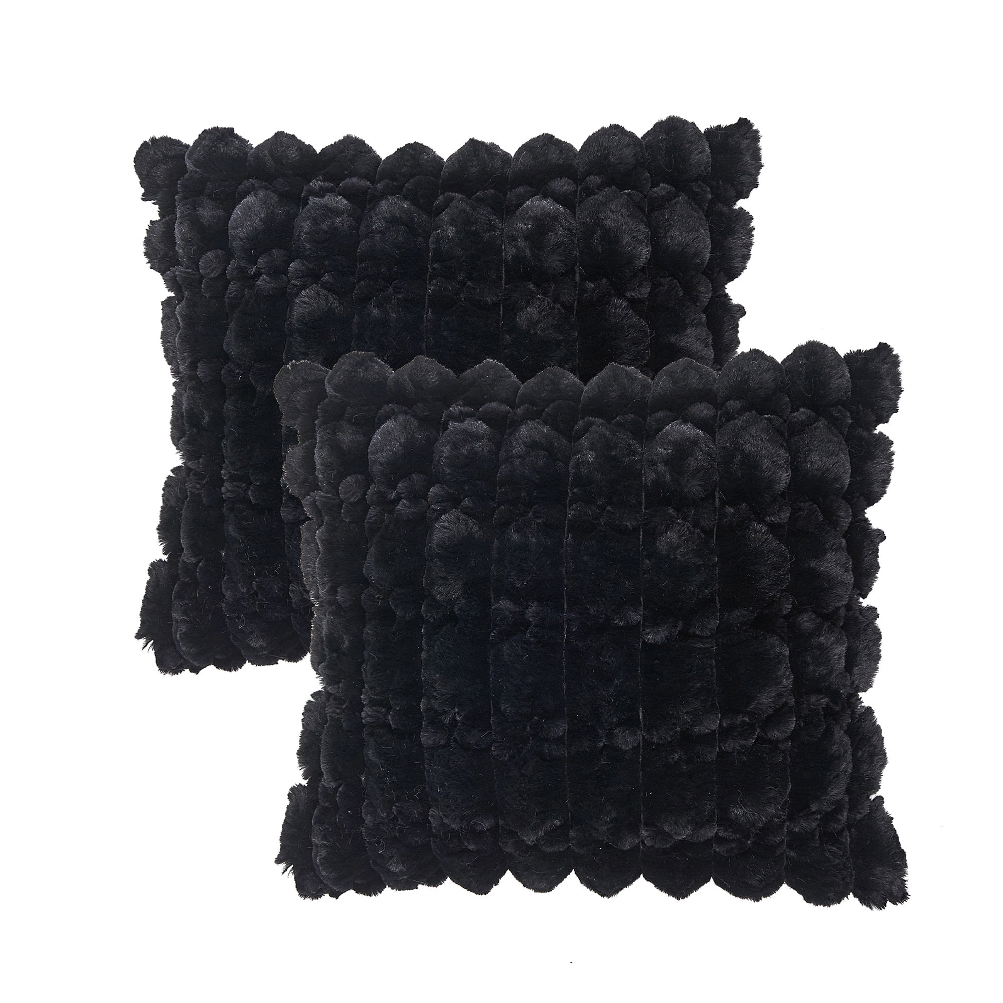 Home Soft Things Textured Spandex Bubble Faux Fur Pillow Covers, Set of 2, 20"x20", Black