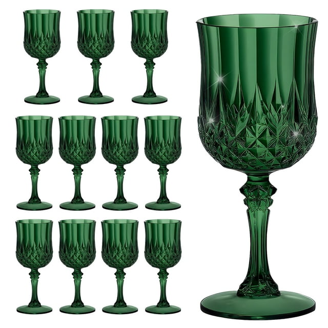 HTTBEIZI Juego de 12 Copas de Vino Plásticas Verde Oscuro de 210 ml