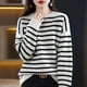 thumbnail image 4 of Sweaters Long Sleeve O-neck Ladies Patchwork Pullovers Women's Clothing Interior Lapping Printing Striped Autumn Winter Thin, 4 of 5