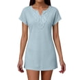 thumbnail image 2 of Uootdi Womens Short Sleeve V Neck Waffle Knit Dresses Embroidery Trim Casual Shift Dresses Solid Color Mini Dresses Gift, 2 of 5