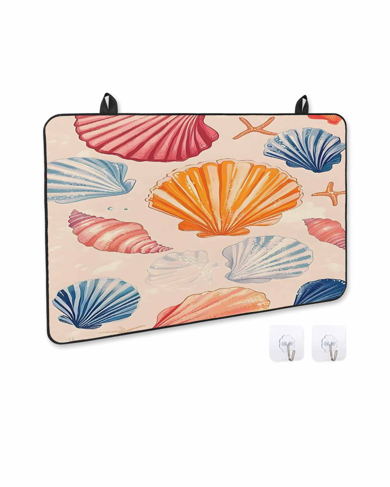 nqOlkjepod Large Induction Cooktop Protector Mat 24"x21", Orange Blue Pink Coastal Stove Top Covers for Electric Stove, Summer Nautical Shell Beach Stove Burner Cover Mats, Glass Top Stove Cover