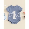 thumbnail image 4 of Raccmtaty Baby 1st Birthday Romper Waffler Number Print Short Sleeve Round Neck Summer Adorable Jumpsuit, 4 of 8