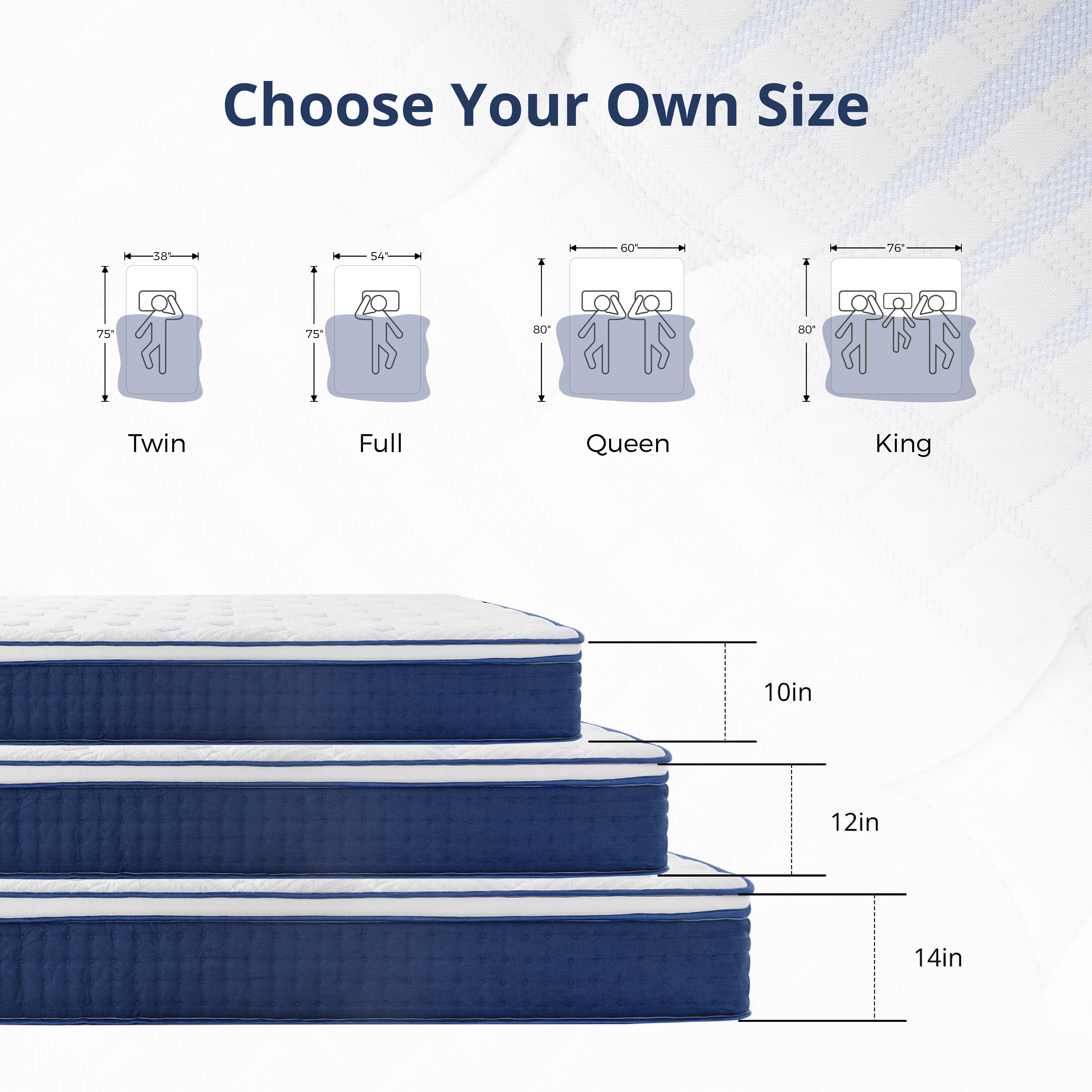 EGOHOME Twin XL 14 inch Hybrid Mattress, Pocketed Springs, Medium, Pressure Relief, Reinforced Edge, Mattress in a Box