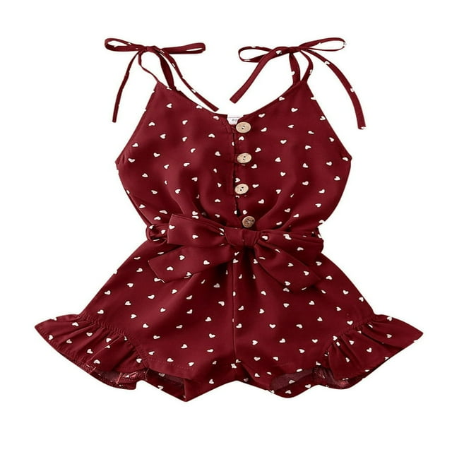 Toddler Kids Baby Girls Chiffon Strap Heart Sleeveless Ruffle Halter Jumpsuit Summer Outfits Black 1-2 Years