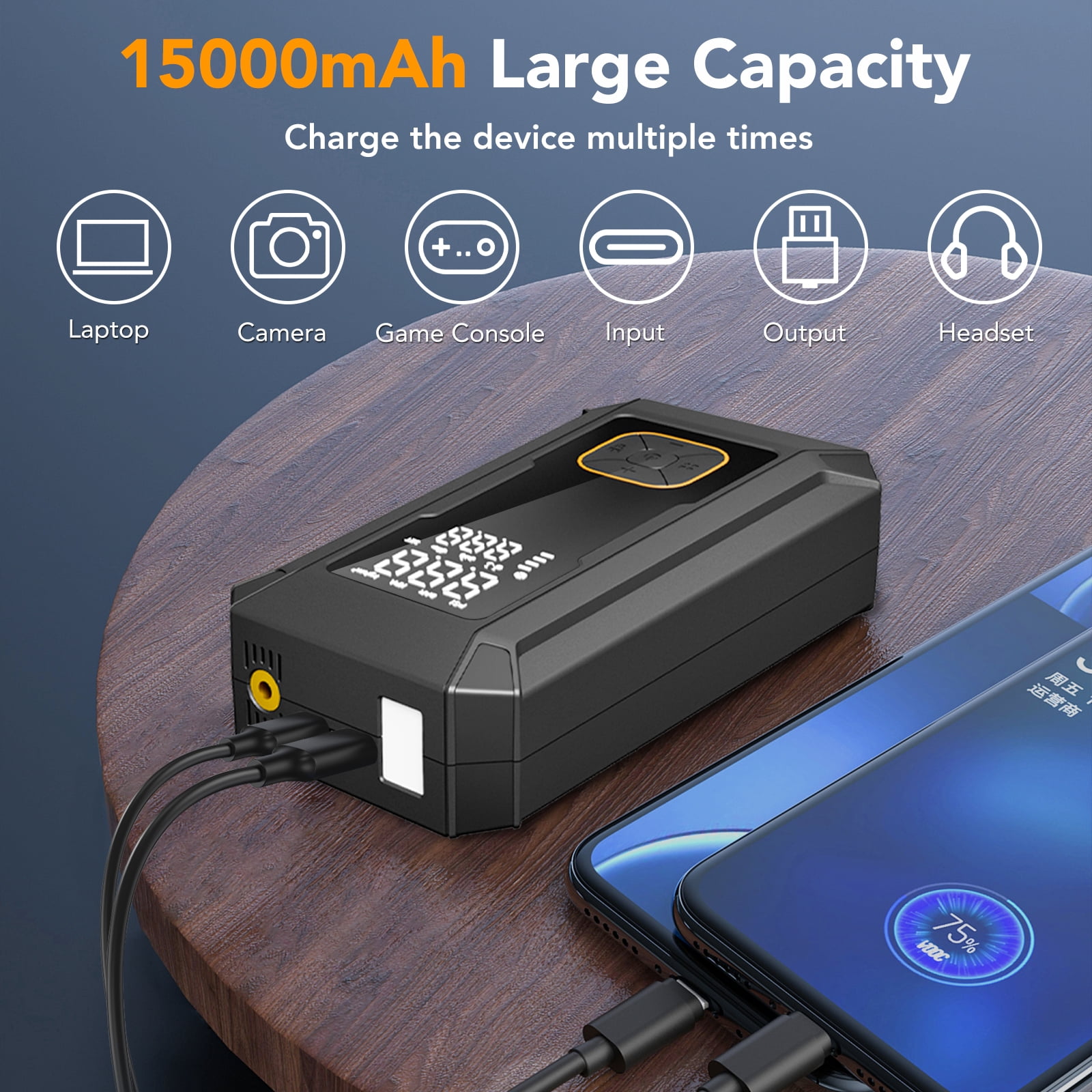KT1  Car Jump Starter with Air Compressor, 150 PSI, 15000MAH Power Bank, 4000A Jump Starter, Fast Inflation for Car Tires, Bikes, SUV, Trucks & More - Portable Air Compressor with LED Light