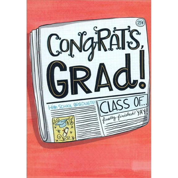 Designer Greetings Congrats Grad Newspaper 3D Pop Up Funny / Humorous High School Graduation Congratulations Card
