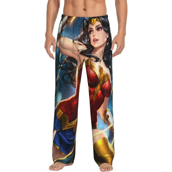 Wonder Woman Pajama Pants for Men, Super Soft All over Print Lounge Pants Sleepwear Bottom with Pockets Drawstring