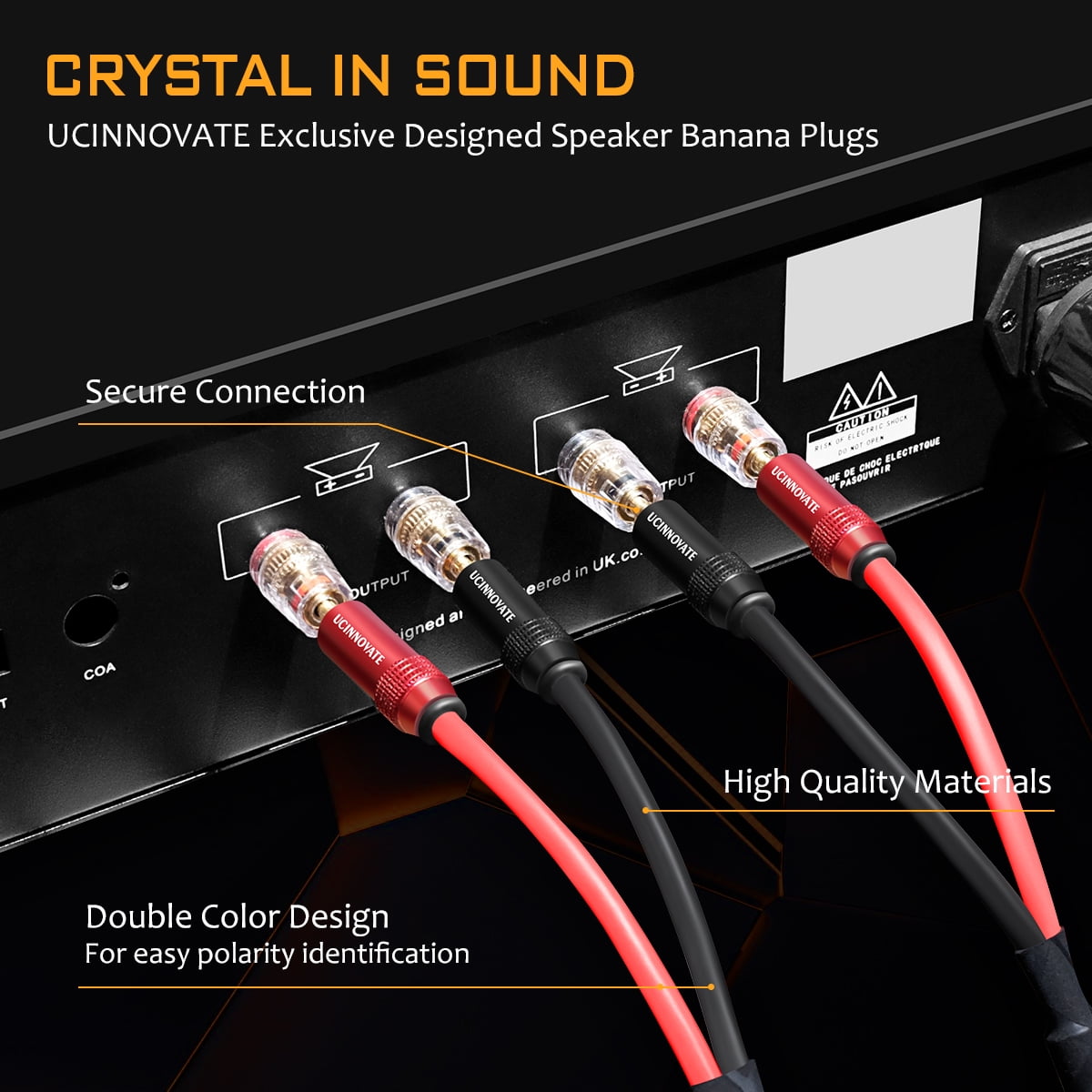 UCINNOVATE 2 Pack Bi-Wire Speaker Cable with Gold Plated Banana Plugs, 13 AWG HiFi OFC Audio Terminal Speaker Wire for Sound System Home Theater, Bi-Amp, Subwoofer, Audiophile(1.5m/4.9FT)