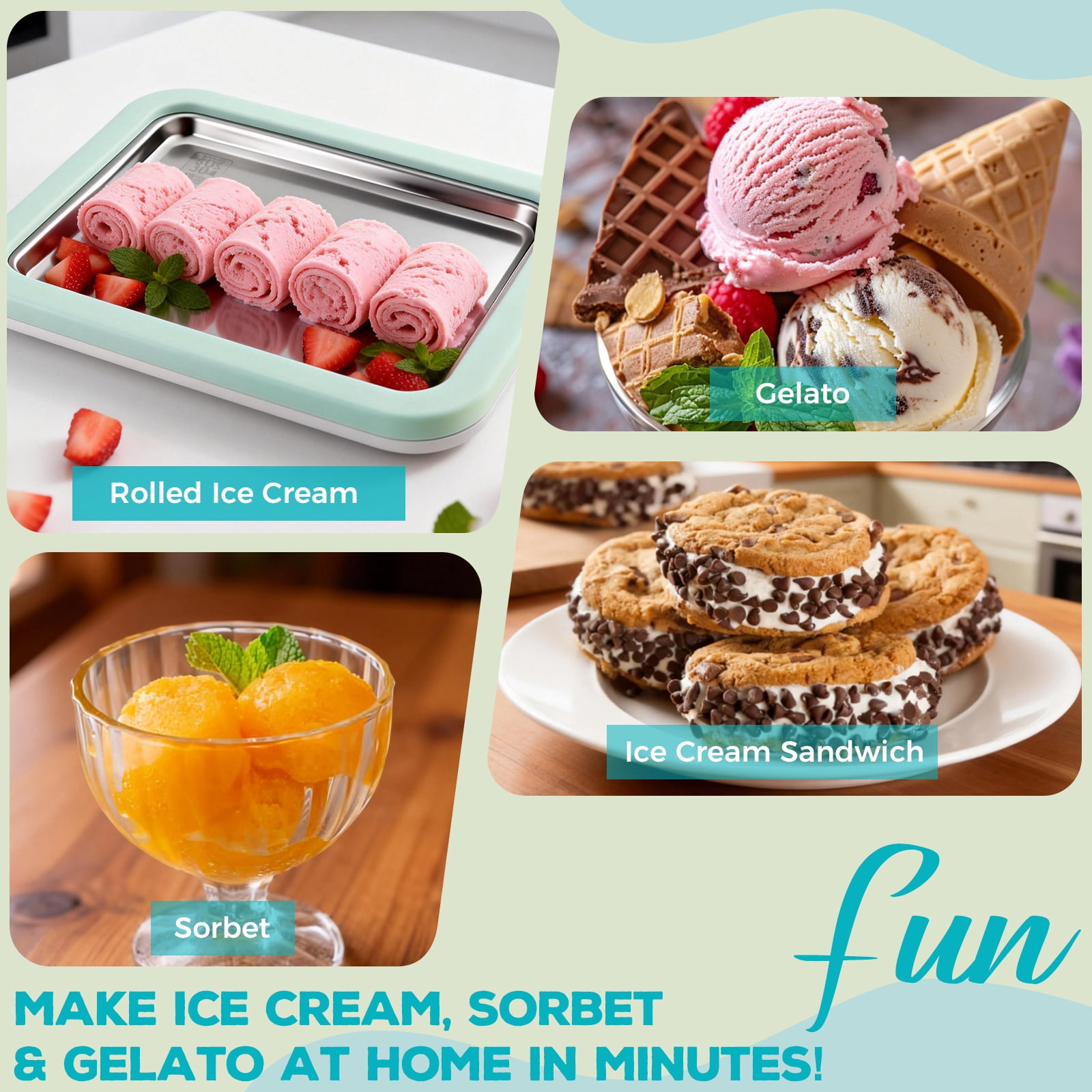 Rolled Ice Cream Maker with Quick Start Guide - DIY Instant Ice Cream Tray Kit, 2 Scrapers for Manual Homemade Ice Cream Rolls, Frozen Yogurt, Sorbets & Slushies, No Electricity Needed（green）